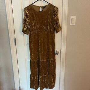 Velvet Midi Dress in Gold